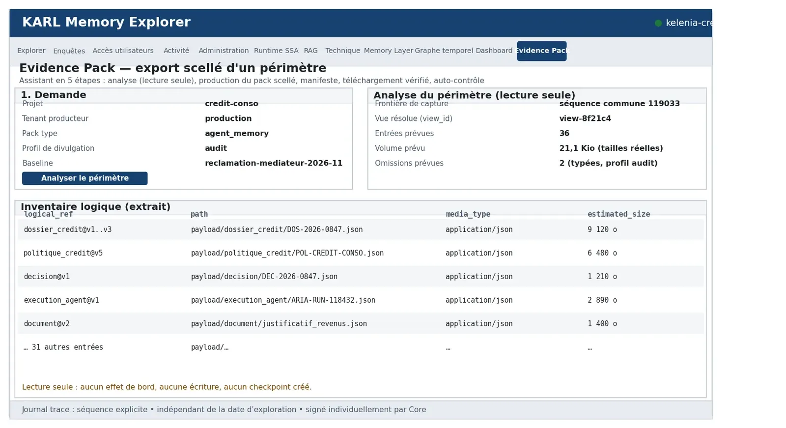 Étape 1 de l'assistant Evidence Pack : analyse en lecture seule du périmètre